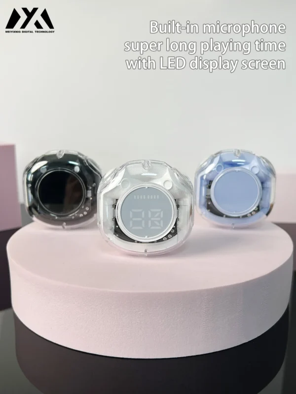 Air31-Transparent TWS wireless Bluetooth headphones, LED display showing battery capacity, low latency, built-in microphone