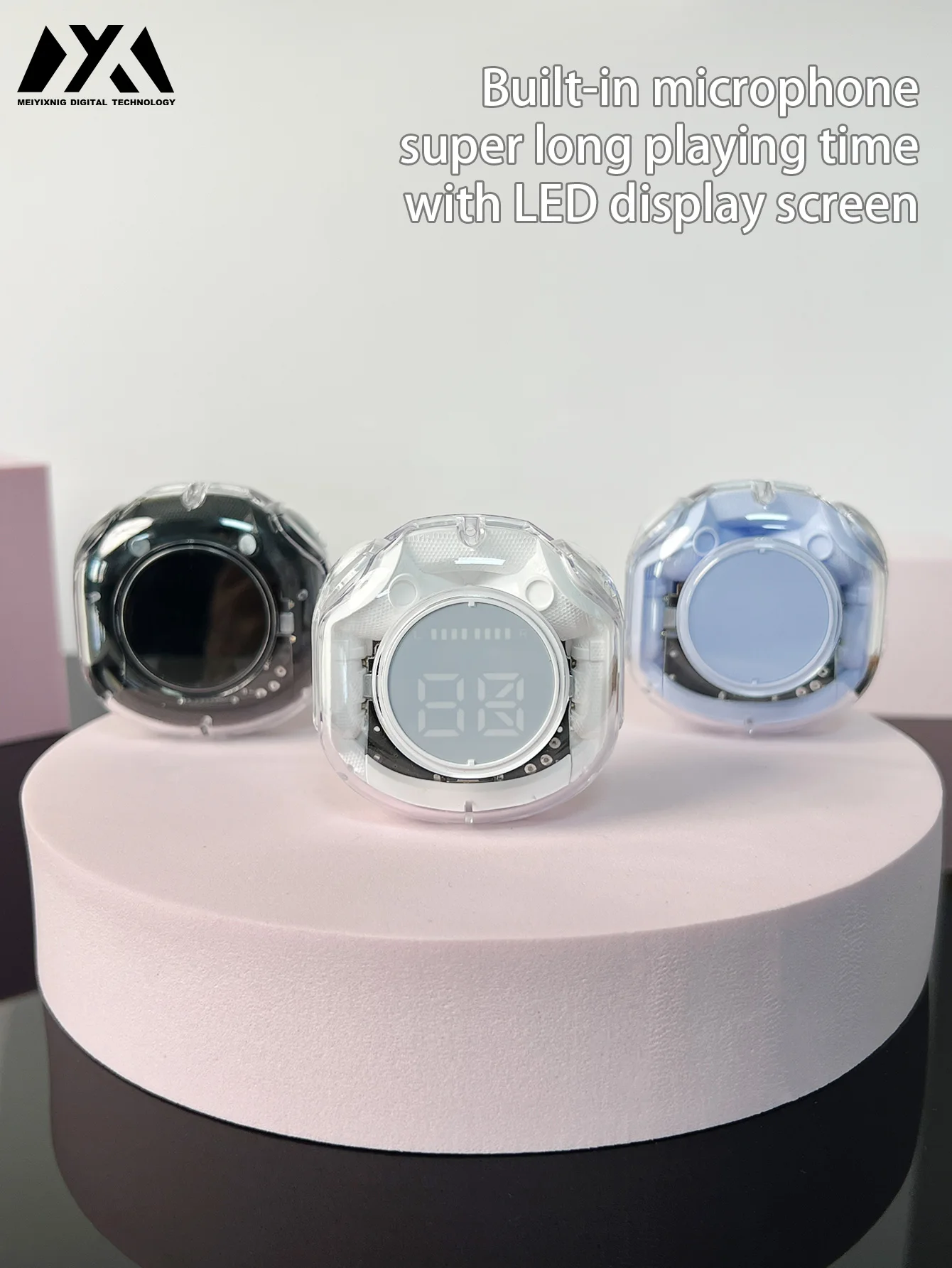 Air31-Transparent TWS wireless Bluetooth headphones, LED display showing battery capacity, low latency, built-in microphone