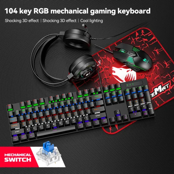 4IN1 Mechanical Keyboard Gaming Headphones Gaming Mouse Mousepad Game Set RGB Gaming Keyboard Set For E-sport Game - Image 4