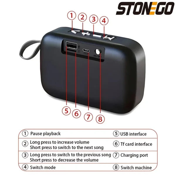 STONEGO 1PC Bluetooth Speakers Portable 3D Stereo Speakers Outdoor Wireless Speakers Support FM-TF Cards - Image 4
